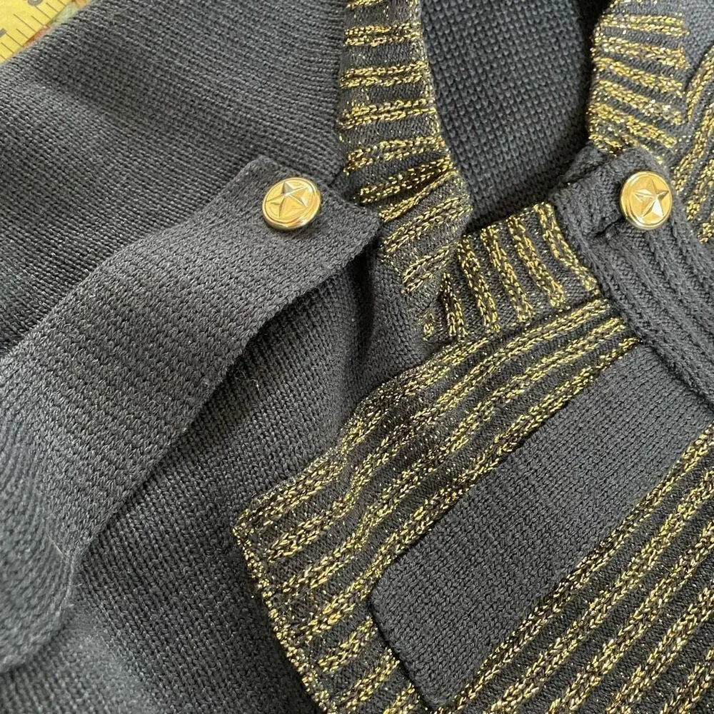 Barra of Italy Wool Blend Navy Blue Metallic Gold Military Style Button Cardigan